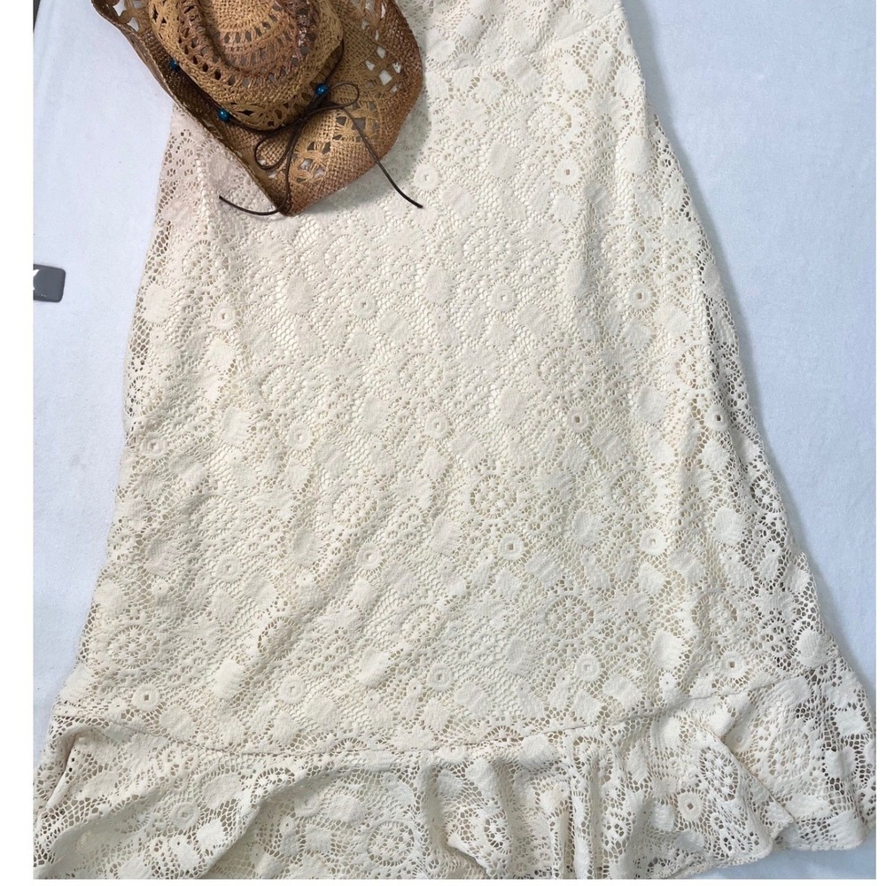 Boston Proper Lace Ruffle Hem Skirt Boho Cottagecore Western Coastal Cowgirl L
